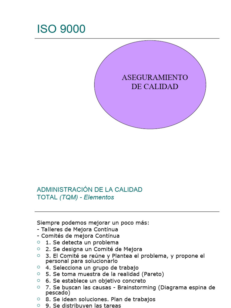 Aseguramiento de Calidad ISO 9000 y TQM | PDF | Iso 9000 | Calidad ...