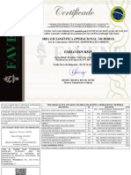 Certificado de Conclusão de Curso - (Pós-Graduação) - Pablo Dos Reis - Mba em Logística Operacional 740 Horas