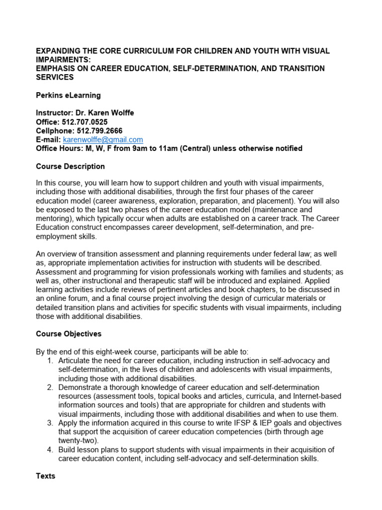 Ecc career ed transition syllabus sample pdf visual impairment