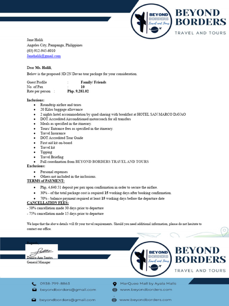 Davao tour package beyond borders travel and tours pdf service
