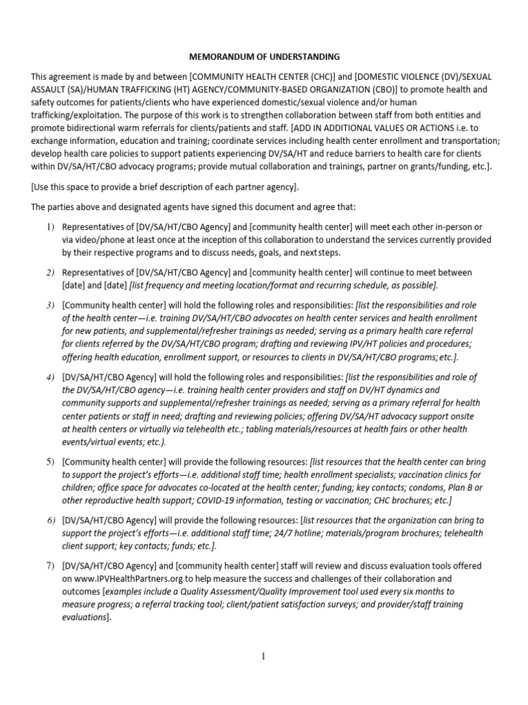 MOU Template Final 2021 | Download Free PDF | Health Care | Social Programs