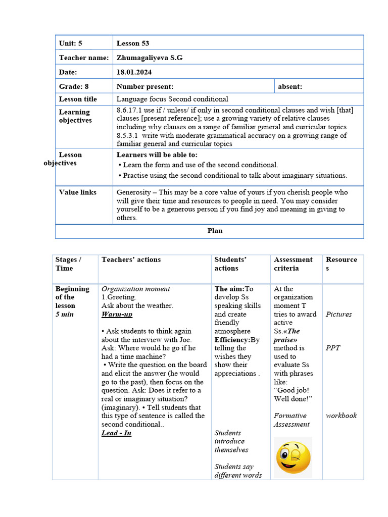 Second Conditional Lesson Plan | PDF | Human Communication | Cognitive ...