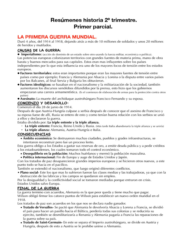 Causas y Consecuencias de la WWI | PDF | Primera Guerra Mundial ...