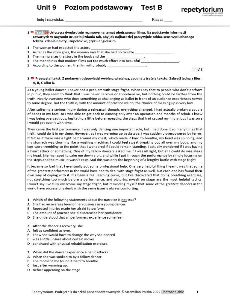 Unit 9 Test B for English Learners | PDF | Dances