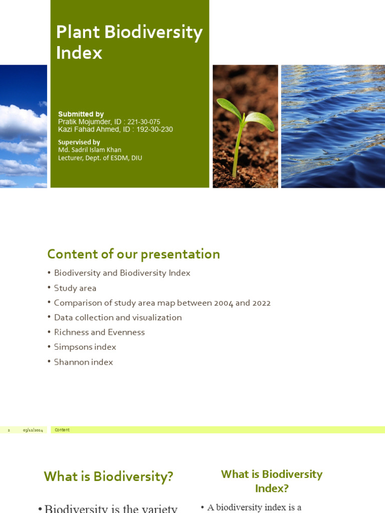 Presentation On Biodiversity Index. | PDF | Biodiversity | Ecology