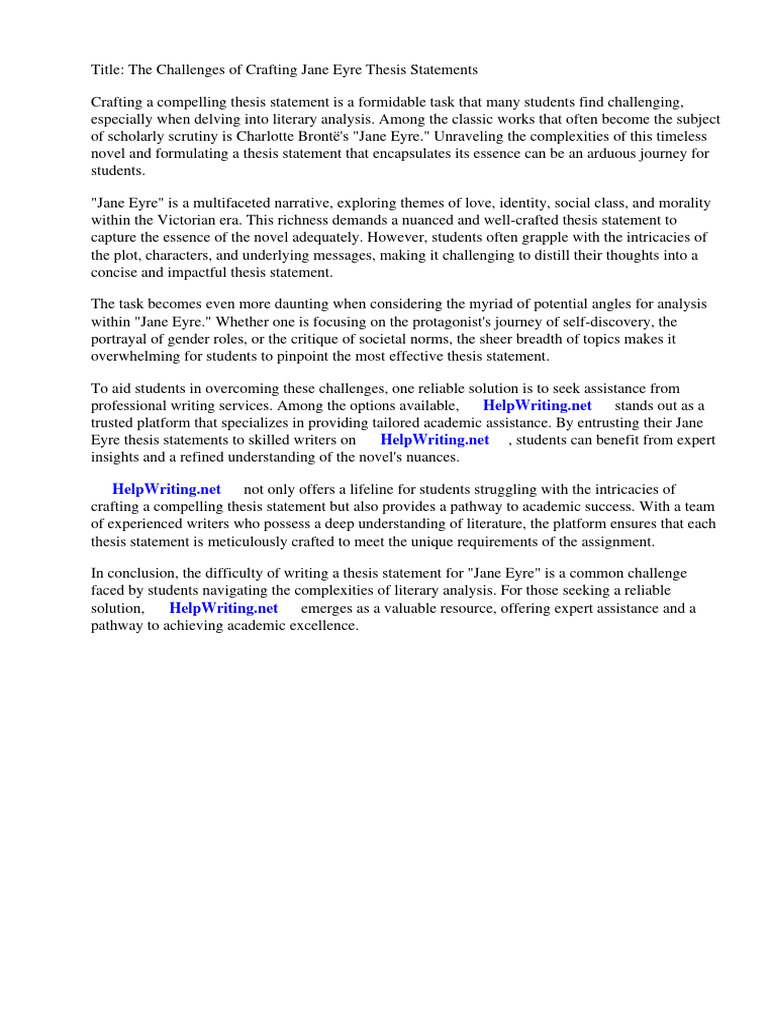 Jane Eyre Thesis Statements PDF