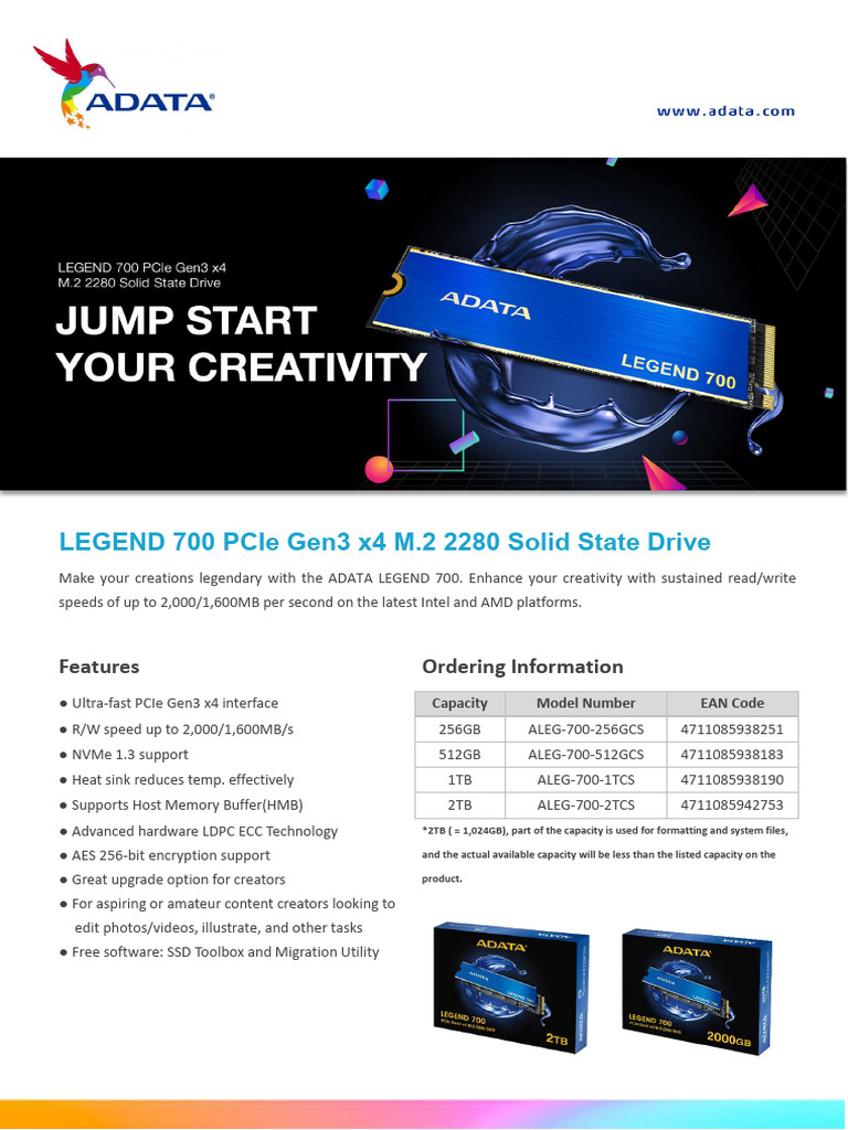 ADATA Legend 700 SSD Specifications | PDF | Solid State Drive ...