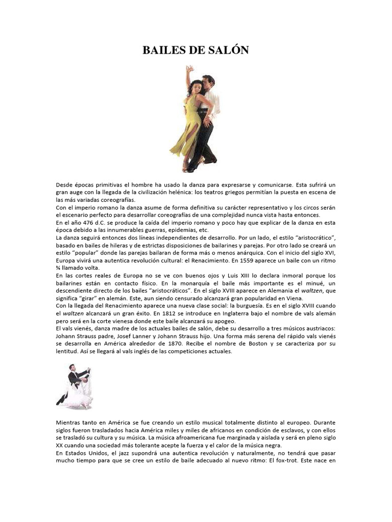 Tipos de Bailes de Salón y su Historia | PDF | Bailes | Musica Tango