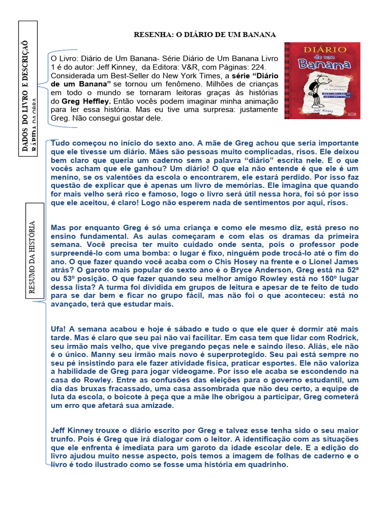 Resenha do Livro Diário de um Banana | PDF