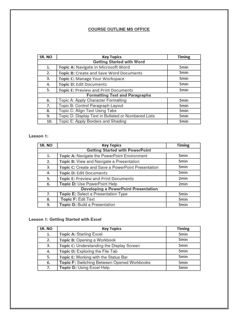 MS Office Course Outline Overview | PDF | Career & Growth | Art