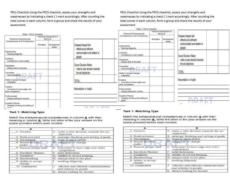PECs Checklist Using The PECS Checklist PDF
