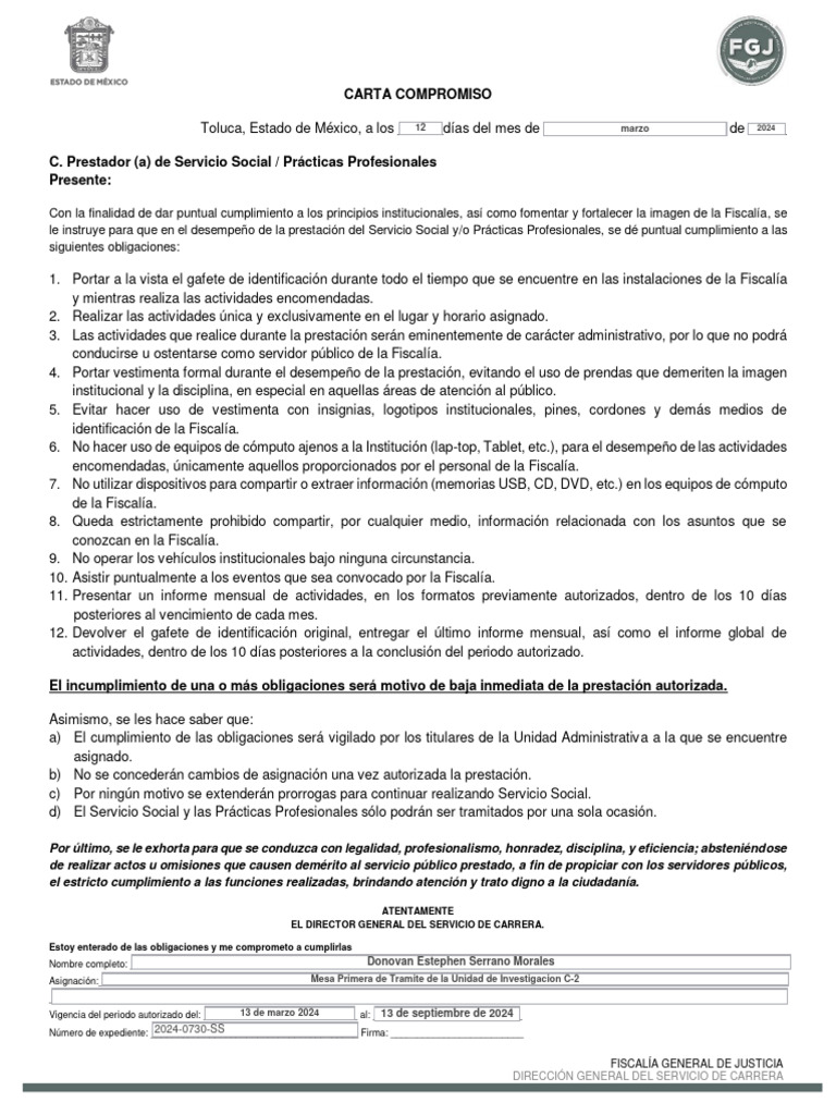 05 Carta Compromiso Actualizada | PDF | Finanzas y dinero