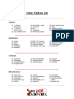 Hostel Packing List