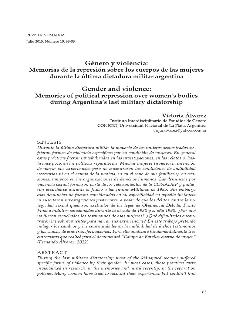 Género y violencia en la dictadura argentina | PDF | La violencia ...