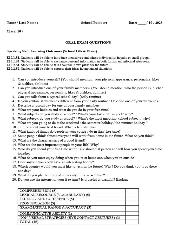 Oral Exam Questions Download Free Pdf Nonverbal Communication