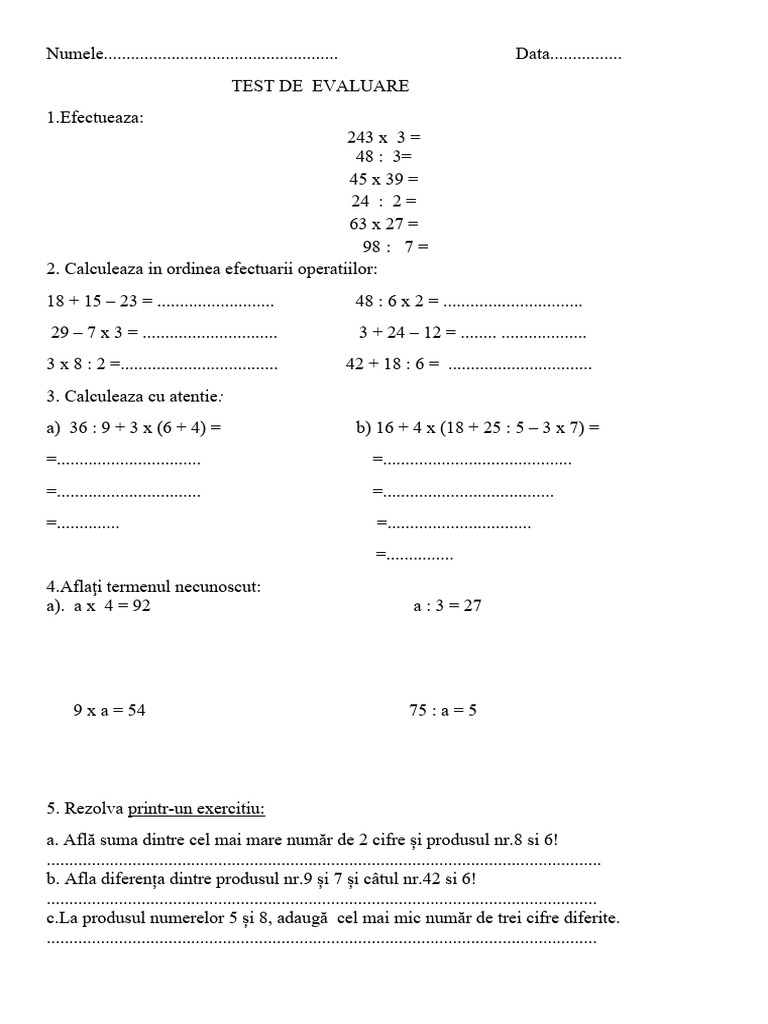 Test Inmultirea Si Impartirea Nr. | PDF