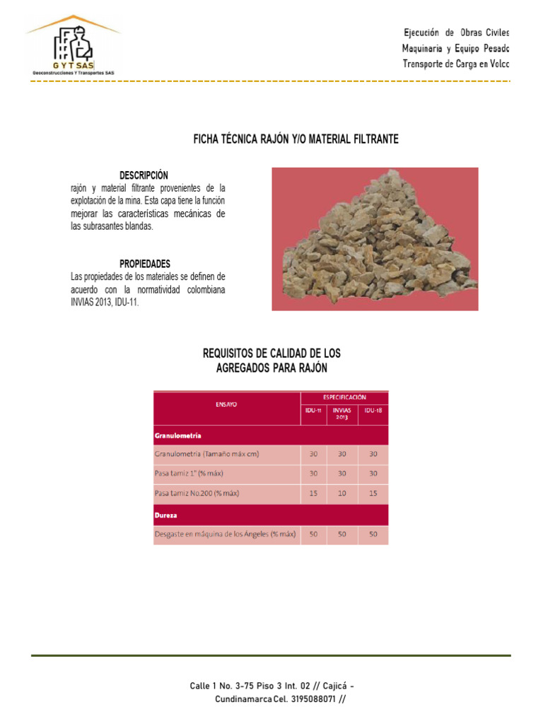 Ficha Técnica de Rajón Filtrante | PDF