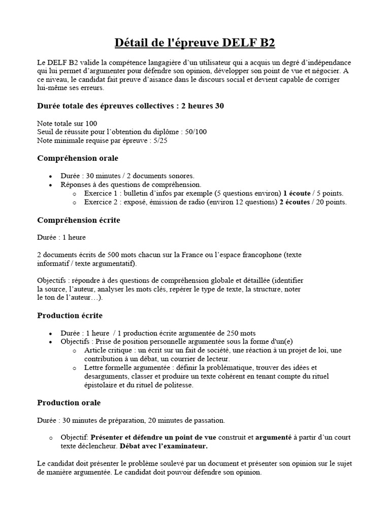 Guide de l'épreuve DELF B2 | PDF