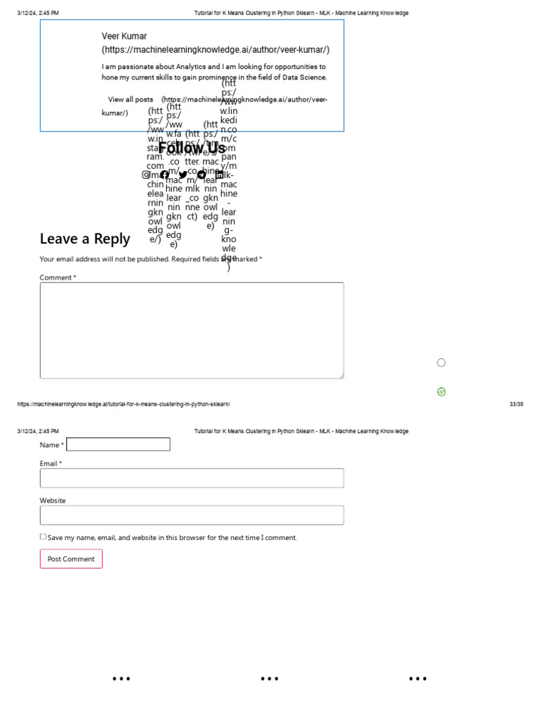 Tutorial for k means clustering in python sklearn mlk machine