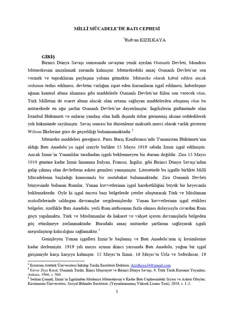 Milli Mucadelede Bati Cephesi | PDF