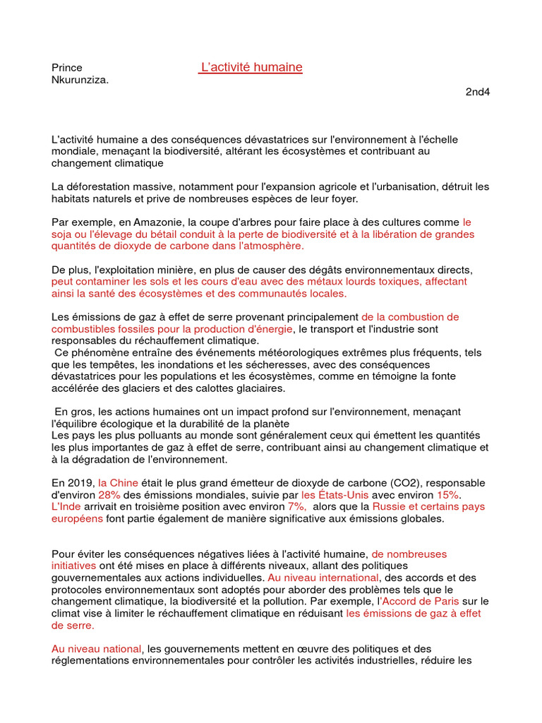 Impact des activités humaines sur l'environnement | PDF | Environnement ...