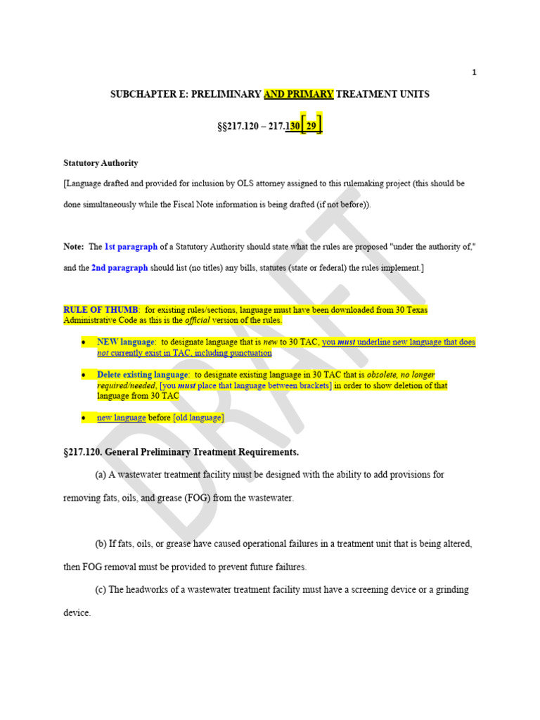 Subchapter e Preliminary Treatment Units Final Draft | PDF | Sewage ...