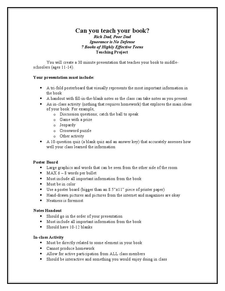 Teach Your Book: Middle School Project | PDF | Lesson Plan | Books