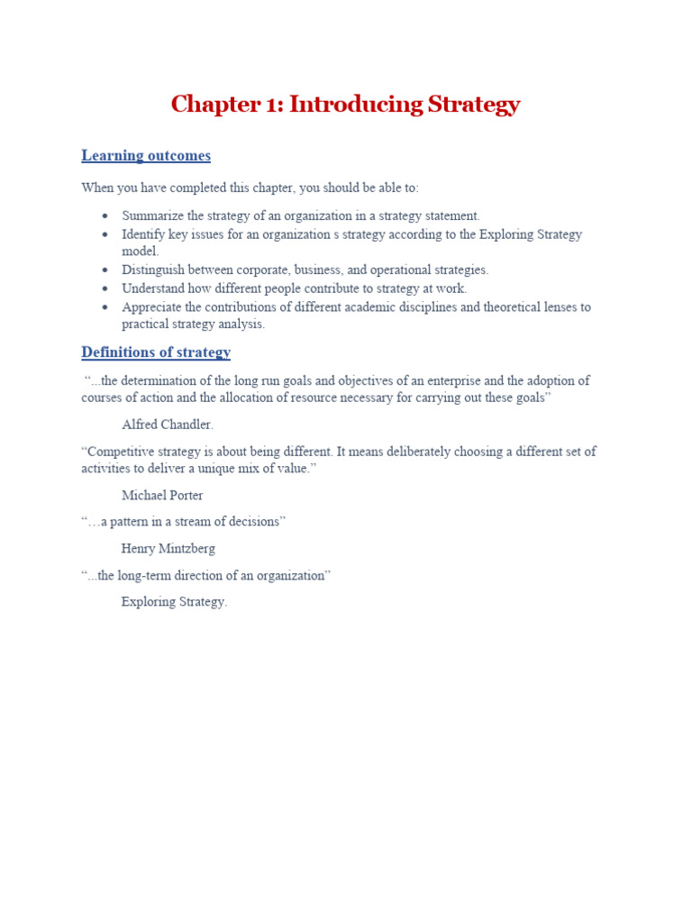 Chapter 1 Introducing Strategy Pdf Strategic Management Business