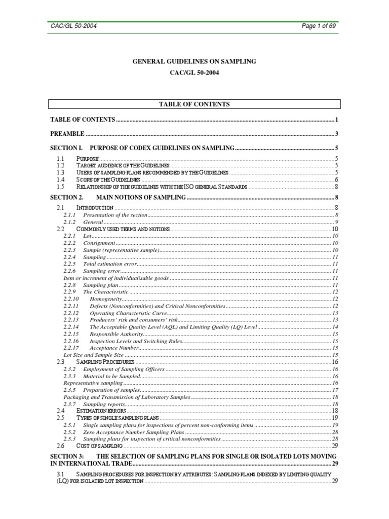 Codex Guidelines on Sampling 2004 | PDF | Sampling (Statistics ...