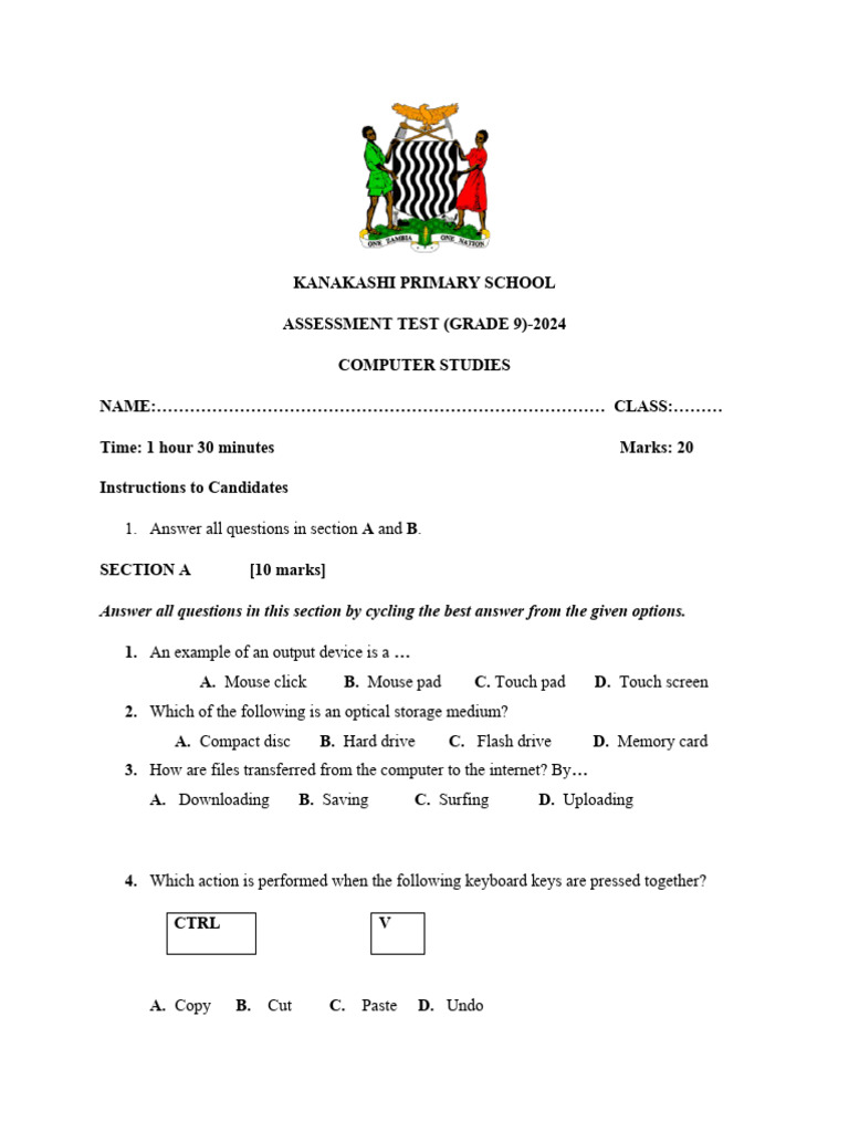G9 Assessment Test-2024 | PDF | Spreadsheet | Computer Keyboard