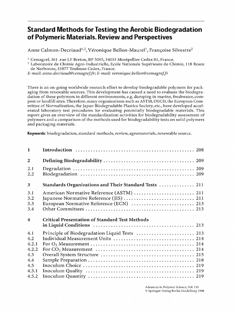 Standard methods for testing the aerobic biodegradation of polym pdf