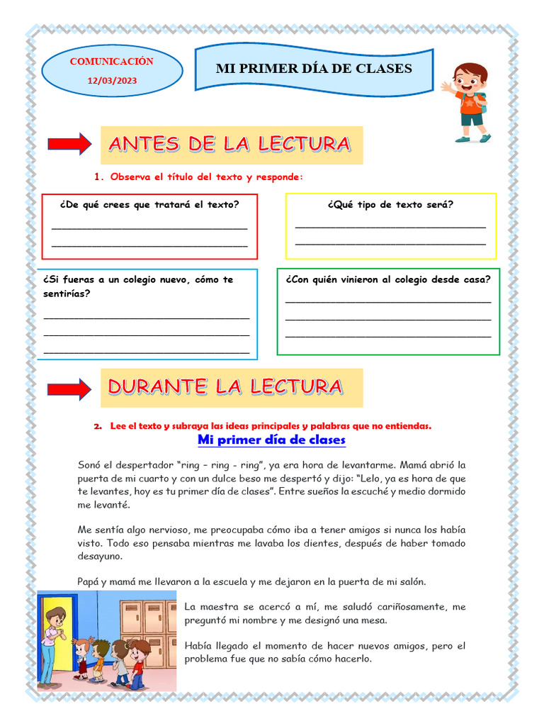 Ficha Comu Primer Dia de Clase Lun 11 | PDF