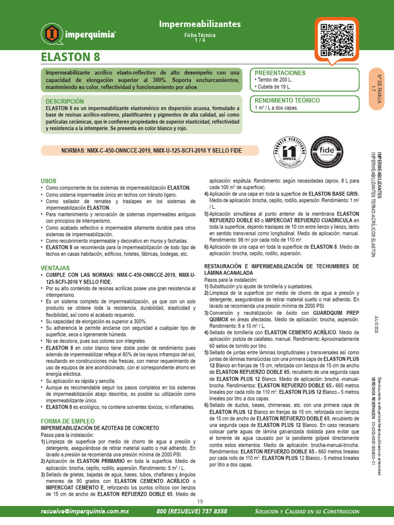 Ficha Técnica de Impermeabilizante Elaston 8 | PDF | Agua | Cepillo
