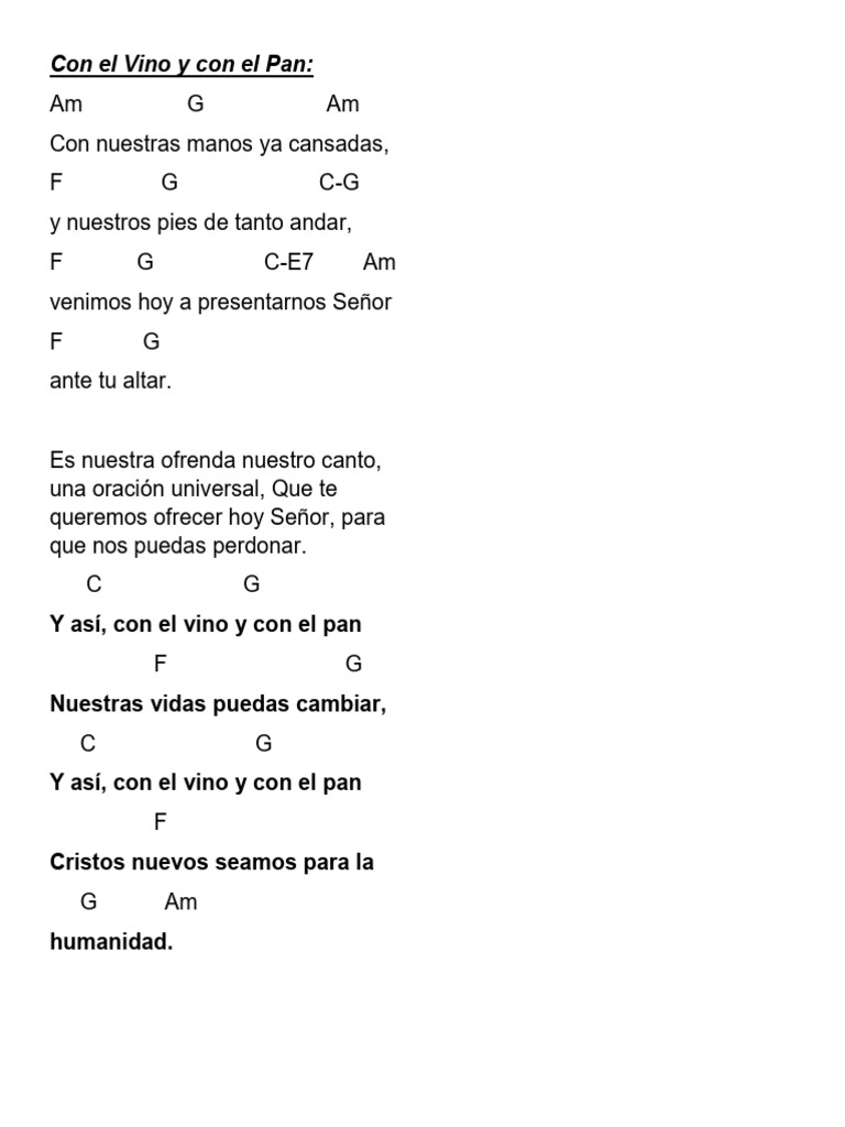 Letra y acordes: Con el vino y el pan | PDF
