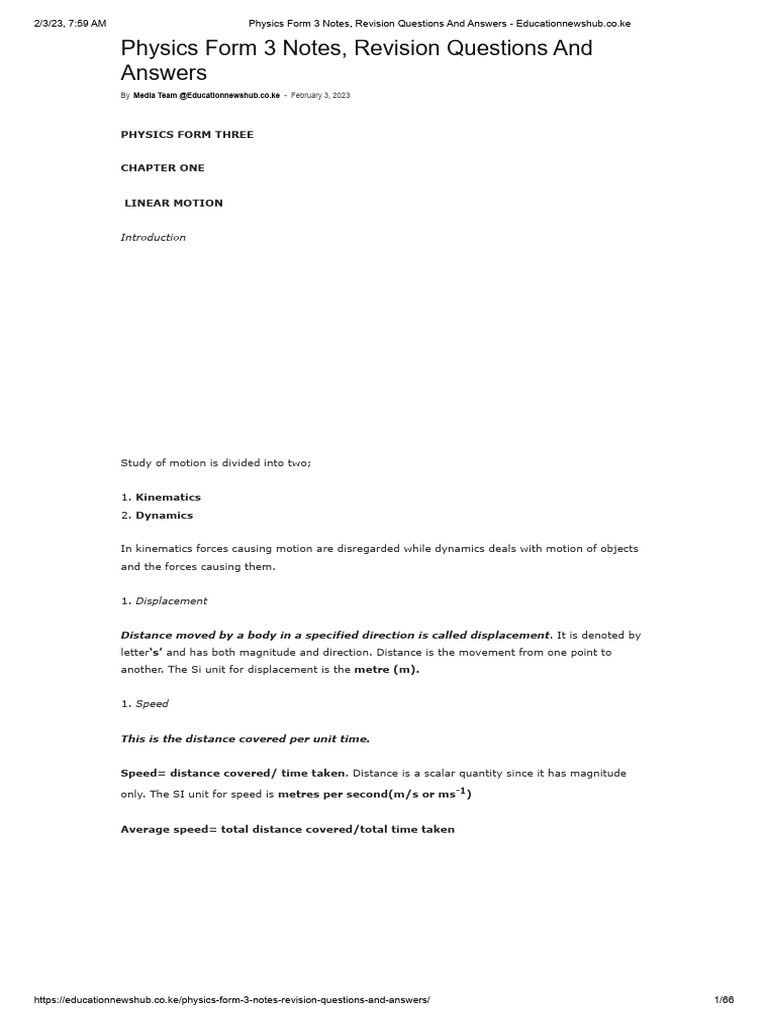 Physics Form 3 Notes, Revision Questions and Answers - Educationnewshub ...