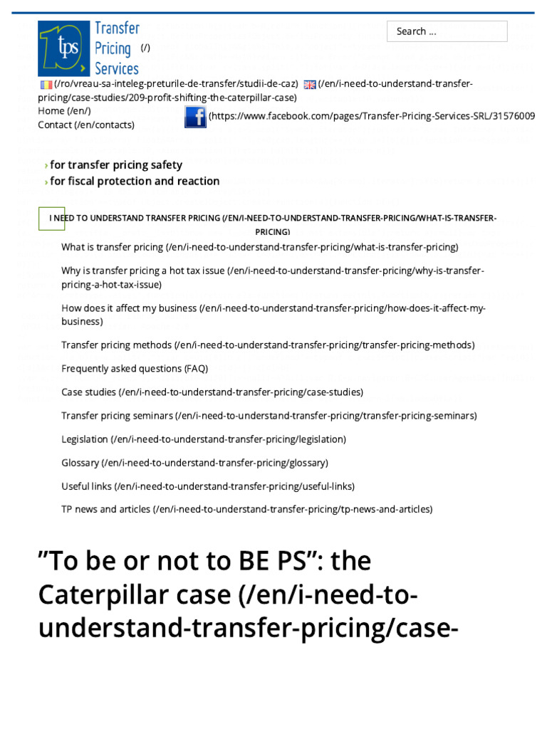 "To Be or Not To BE PS" The Caterpillar Case Transfer Pricing Services PDF