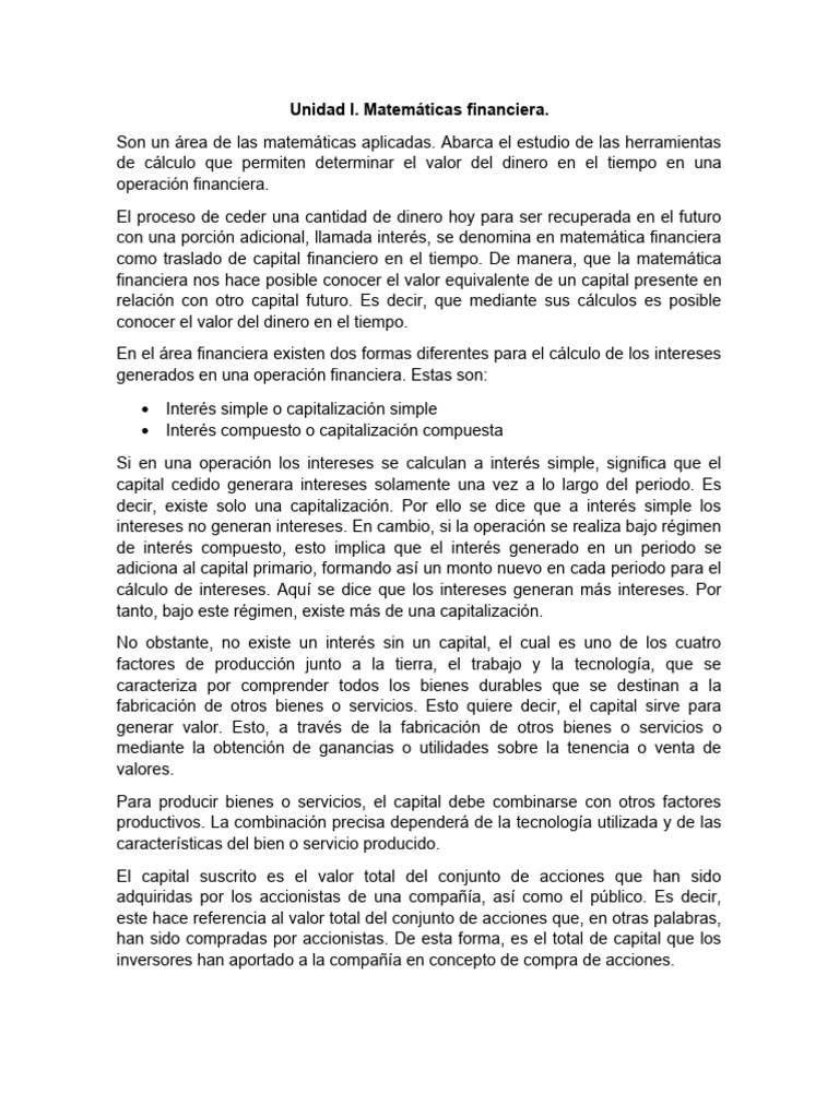 Matemáticas Financieras: Intereses y Capital | PDF | Capital (economía ...