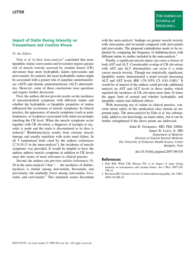 Impact of Statin Dosing Intensity On Transaminase | PDF | Statin ...