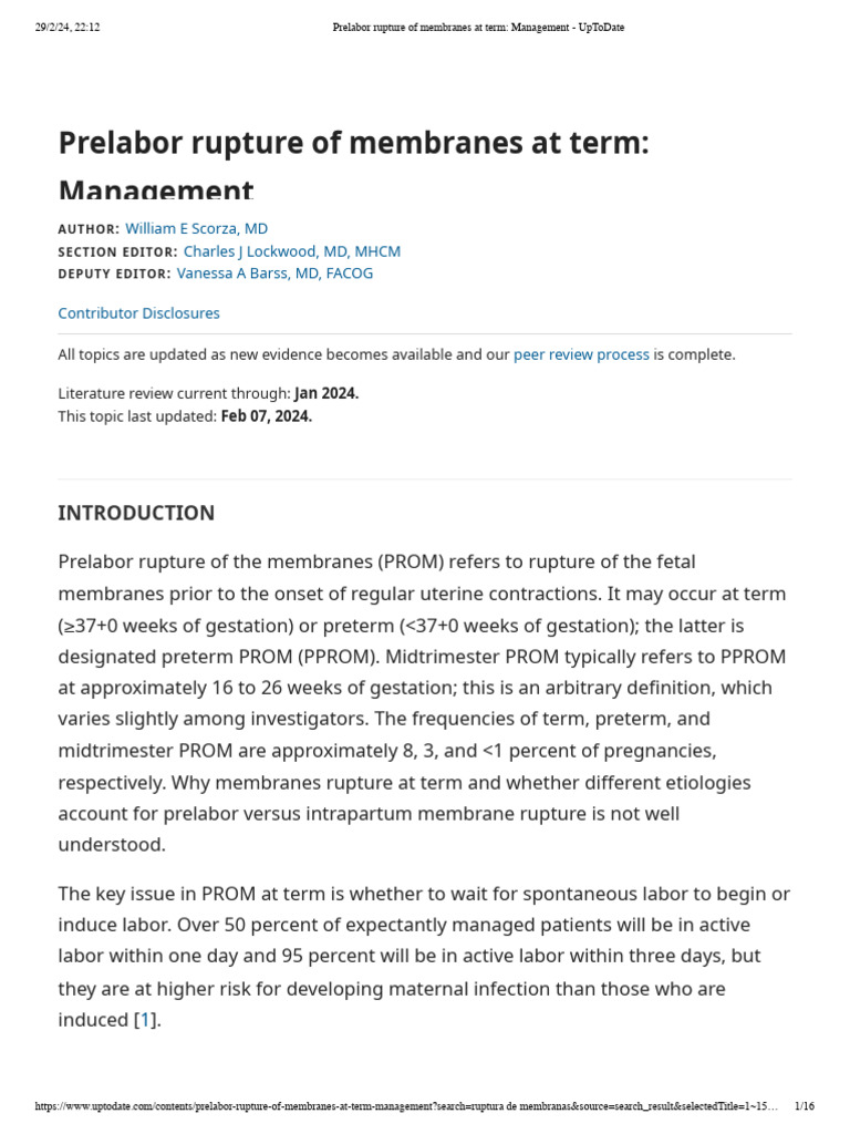Management of Term PROM in Pregnancy | PDF | Childbirth | Preterm Birth