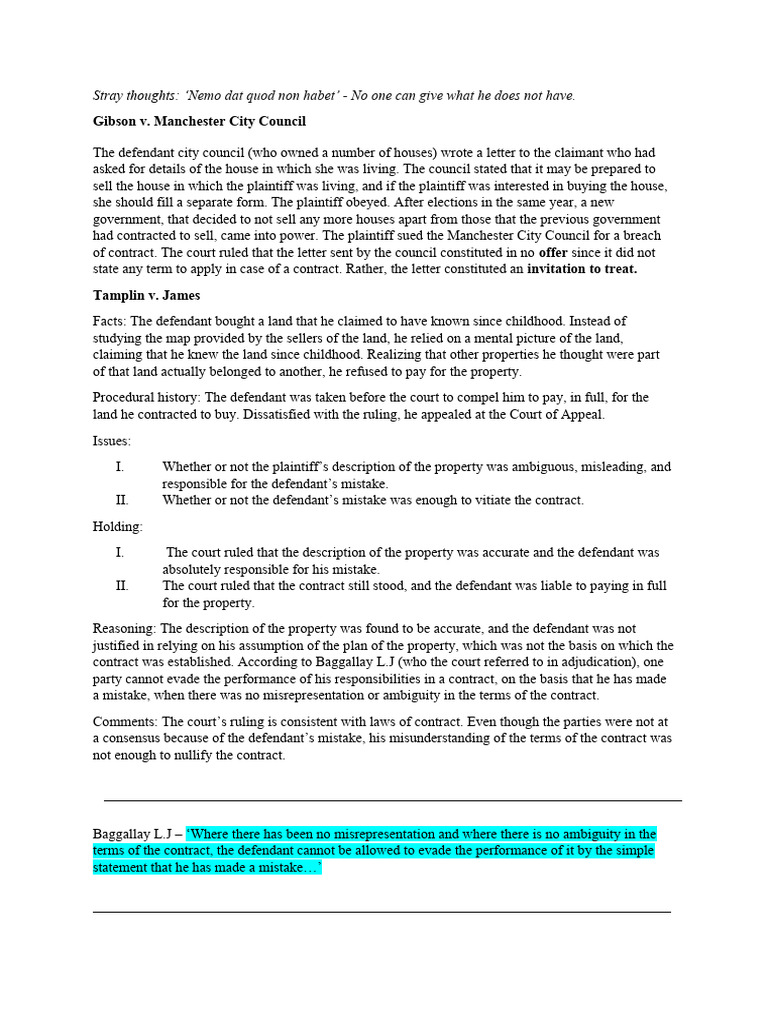Contract Law Quick Reference Notes | PDF | Offer And Acceptance ...