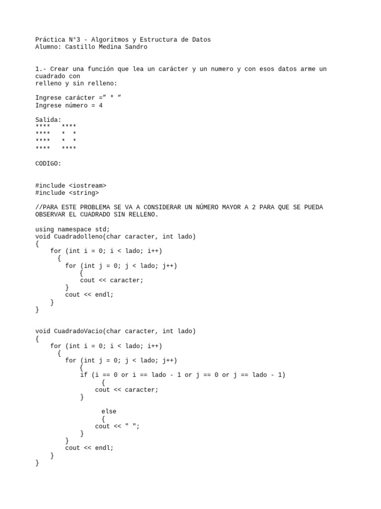 Algoritmos en C++: Cuadrados y Números | PDF | Programación de ...