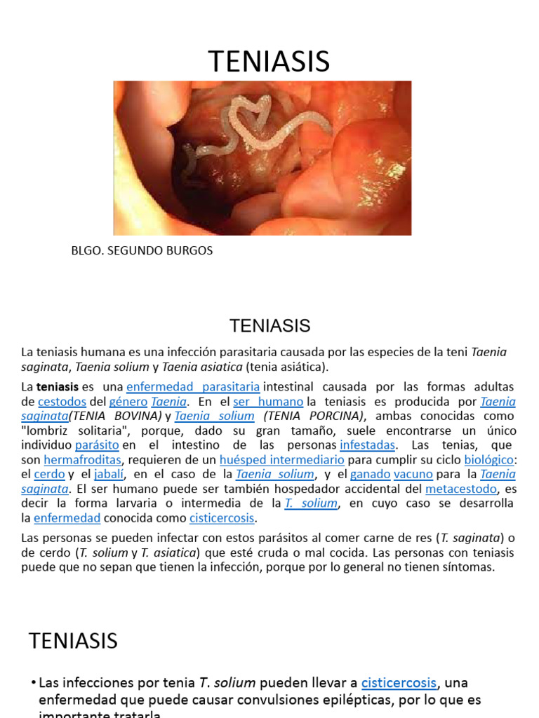 Infección por Teniasis: Causas y Tratamiento | PDF | Especialidades ...