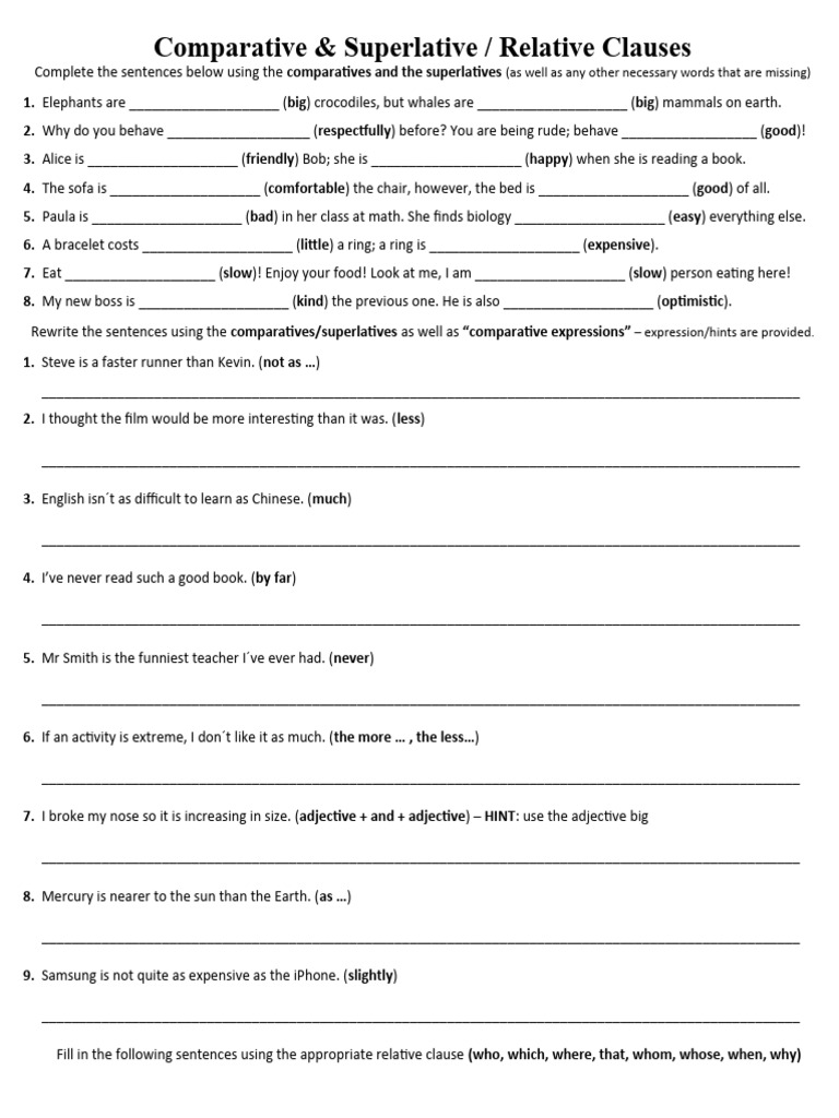 Comparative and Superlative Exercises | PDF | Linguistics | Grammar