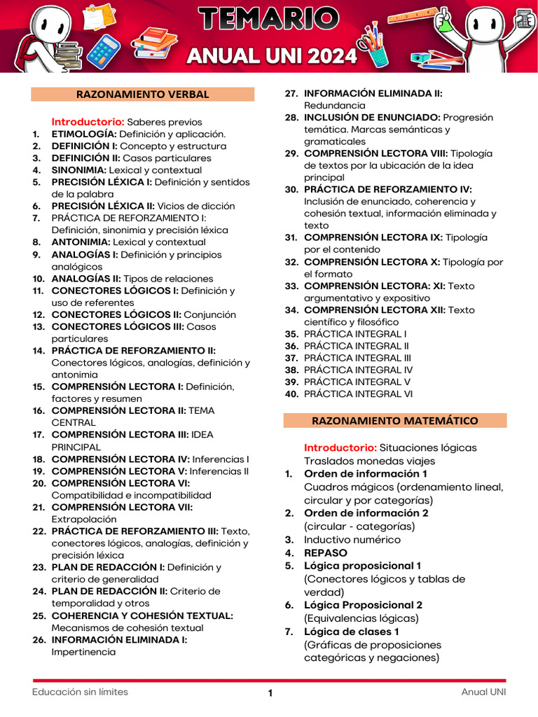 Temario Anual UNI 2025 PDF | PDF | Trigonometría | Gases