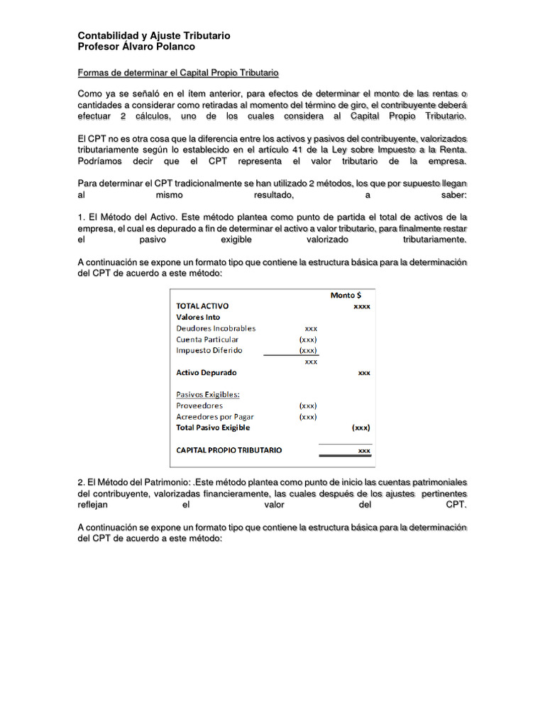 Métodos para Calcular Capital Propio Tributario | PDF | Contabilidad ...