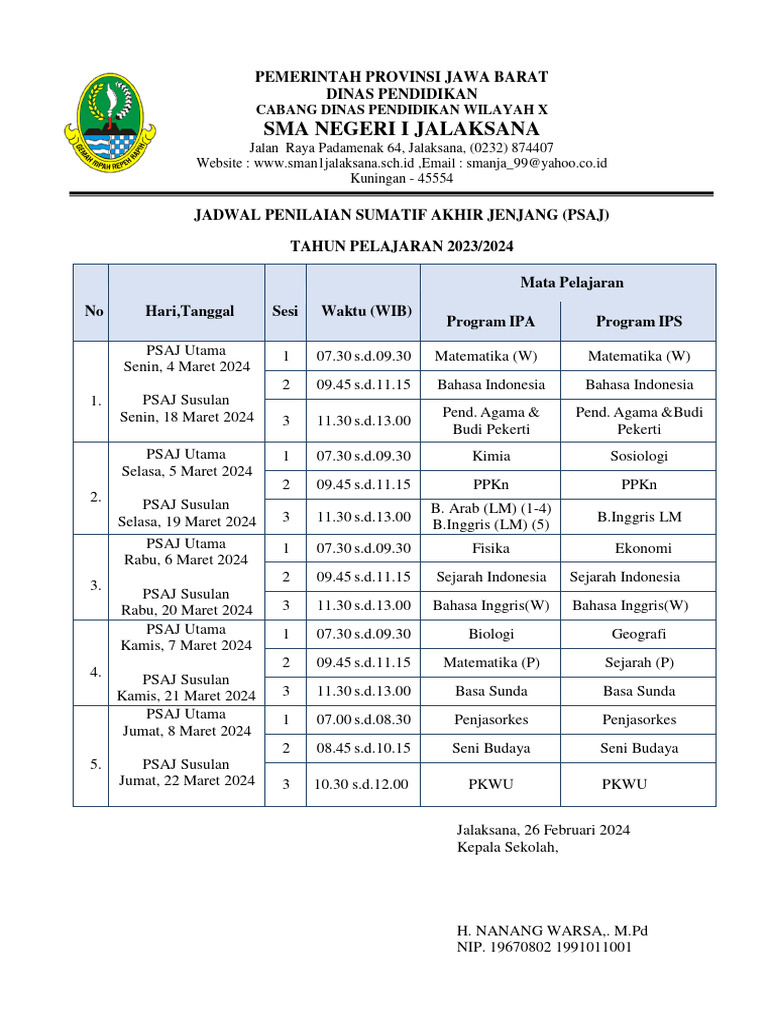 Jadwal Penilaian Sumatif Akhir Jenjang 2024 Pdf