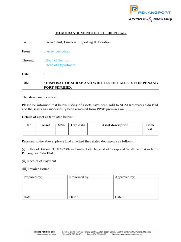 Notice of Scrap Asset Disposal | PDF | Finance & Money Management | Law