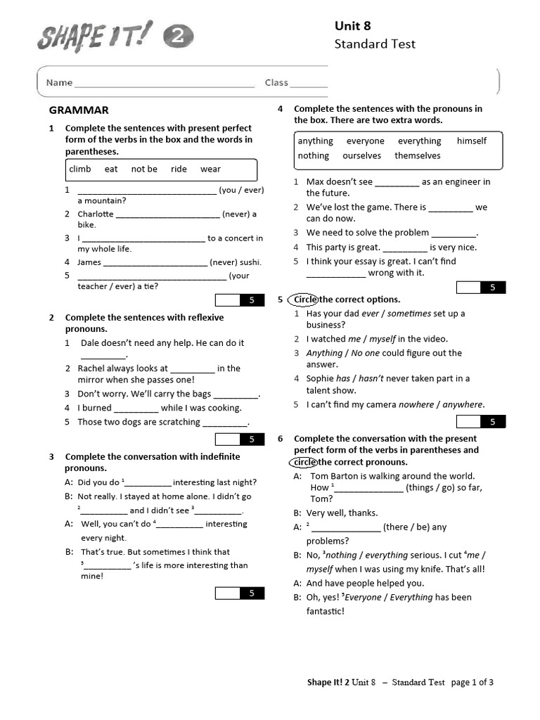 Grammar and Vocabulary Test Unit 8 | PDF | Linguistics