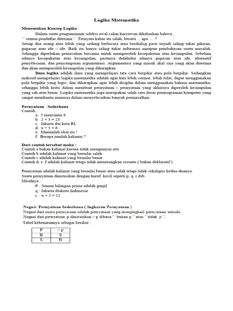Rumus Logika Matematika Dasar | PDF
