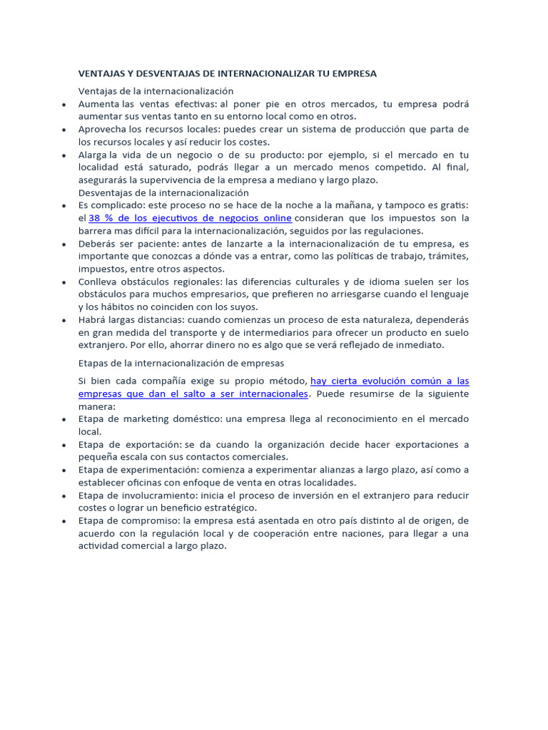 Ventajas y Desventajas de Internacionalizar Tu Empresa | PDF | Business ...